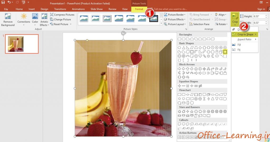 برش تصویر به شکل دلخواه با Crop to Shape در پاورپوینت